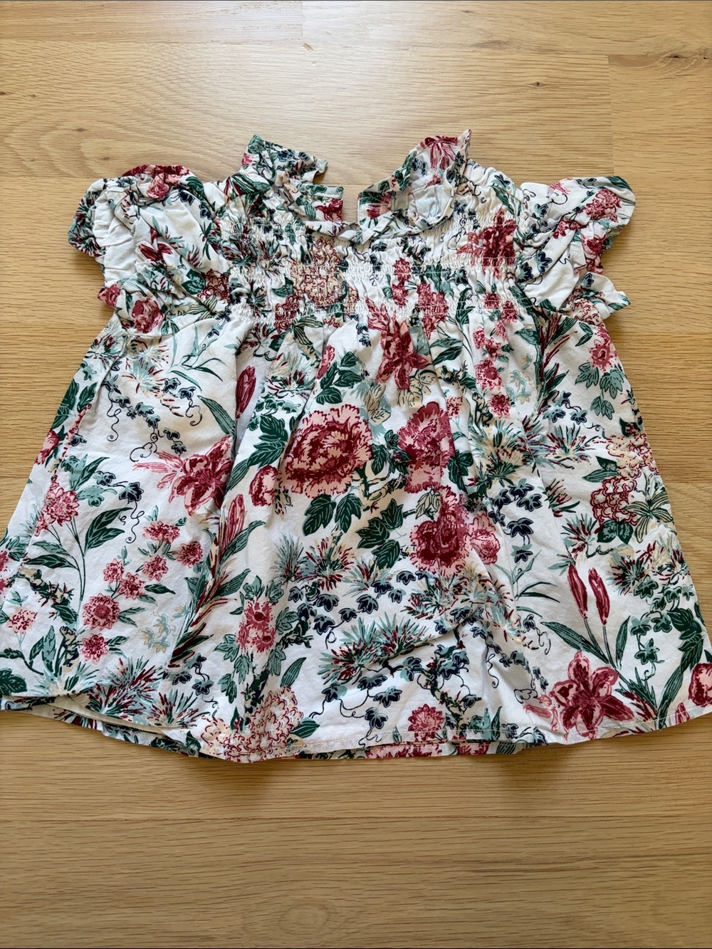 Janie & Jack Smocked Girl’s Top - White with Red & Green